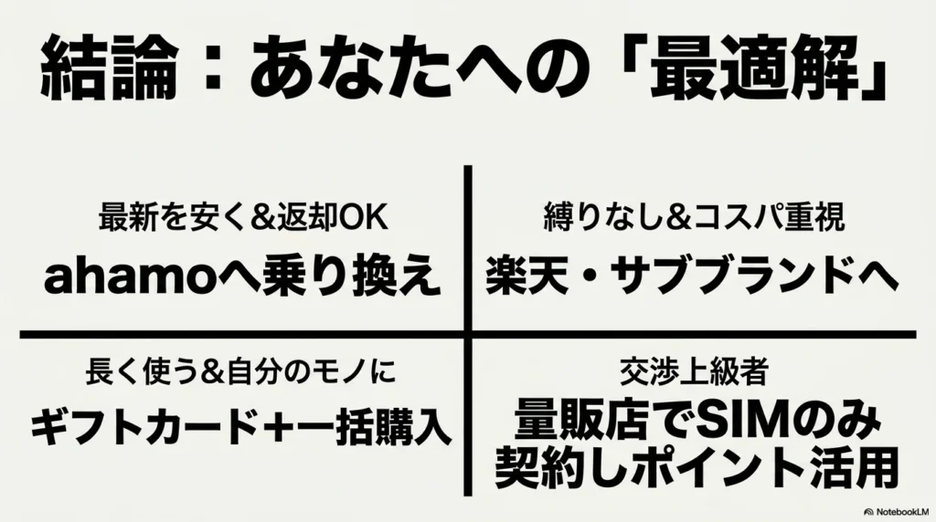 iPhone 17 × 格安SIM 乗り換え完全攻略ガイド 最新を安く返却OKならahamo、縛りなしなら楽天、長く使うならギフトカード、交渉上級者なら量販店という4つの最適解のまとめ
