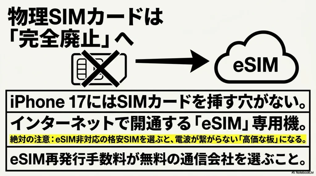 iPhone 17 × 格安SIM 乗り換え完全攻略ガイド iPhone 17は物理SIMカード完全廃止でeSIM専用機になることへの注意喚起