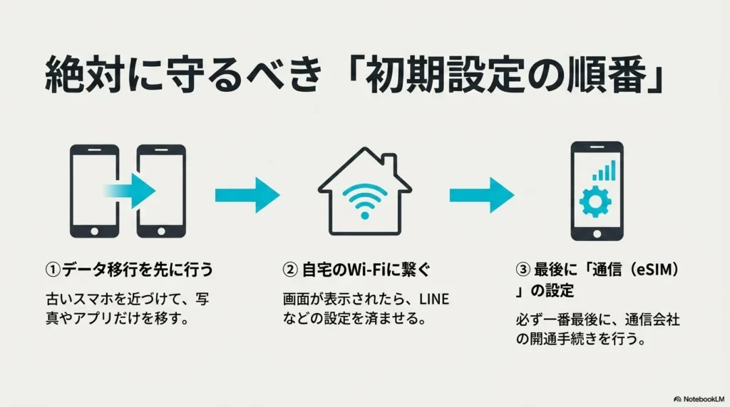 iPhone 17 × 格安SIM 乗り換え完全攻略ガイド データ移行を先に行い、Wi-Fi接続を済ませてから、最後に通信(eSIM)の設定を行うという初期設定の3ステップ