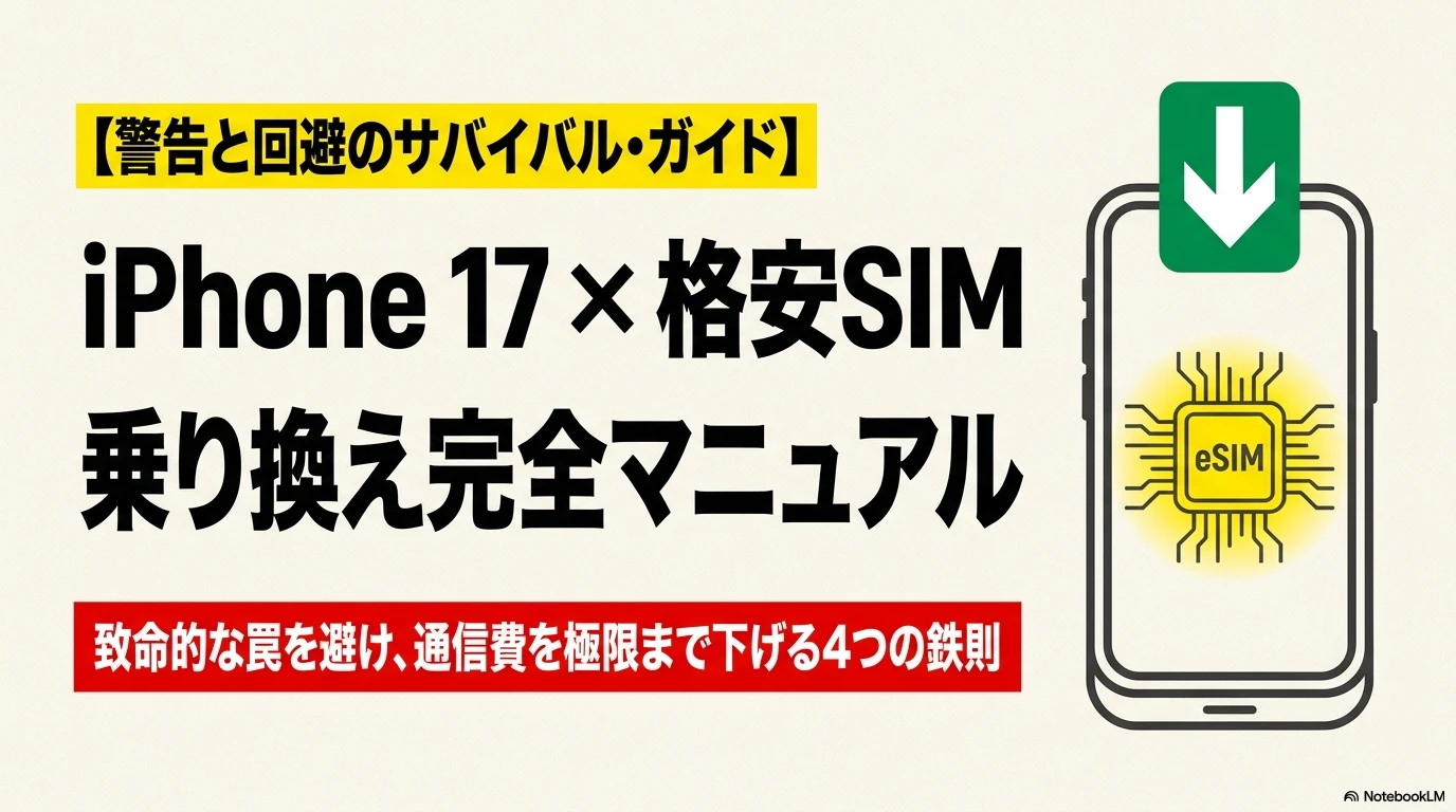 iPhone 17シリーズと格安SIMの組み合わせを解説するガイドの表紙スライド。