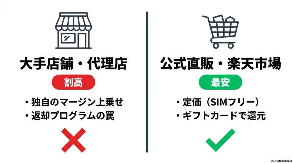 iPhone 17 Pro 最安購入ルートの比較 iPhone 17 Proを最安で購入する方法:大手店舗・代理店と公式直販・楽天市場の価格とメリット比較