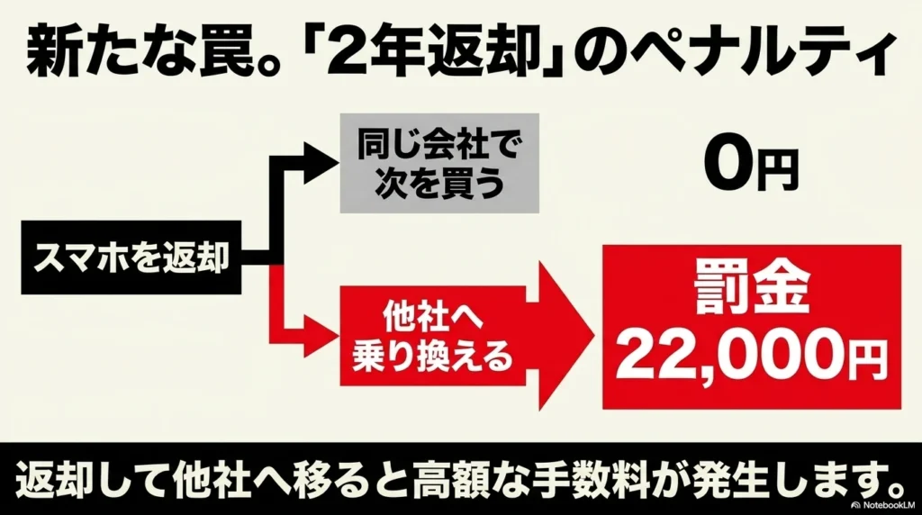 iPhone 17 × 格安SIM 乗り換え完全攻略ガイド スマホの2年返却時に他社へ乗り換えると22,000円の手数料が発生する罠の図解