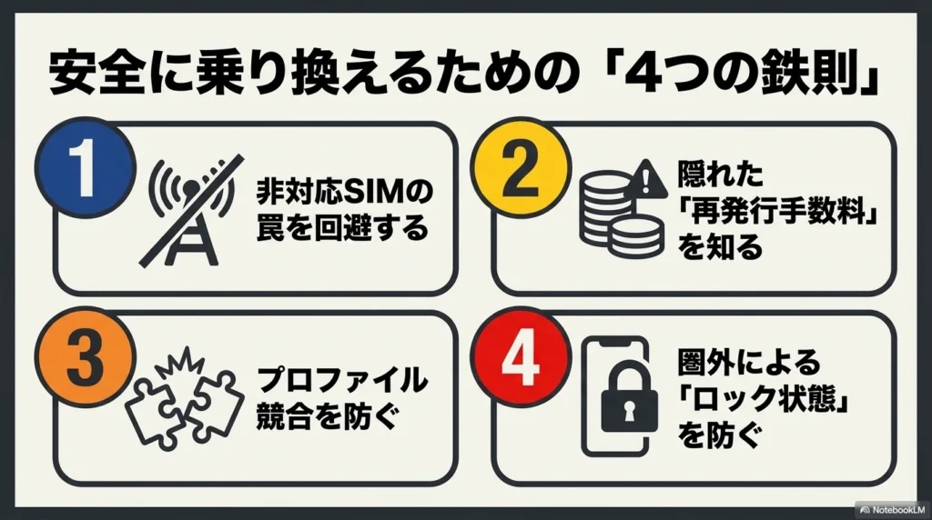 iPhone 17 × 格安SIM 乗り換え完全攻略ガイド 安全に乗り換えるための4つの鉄則(非対応SIM、再発行手数料、プロファイル競合、圏外ロック)