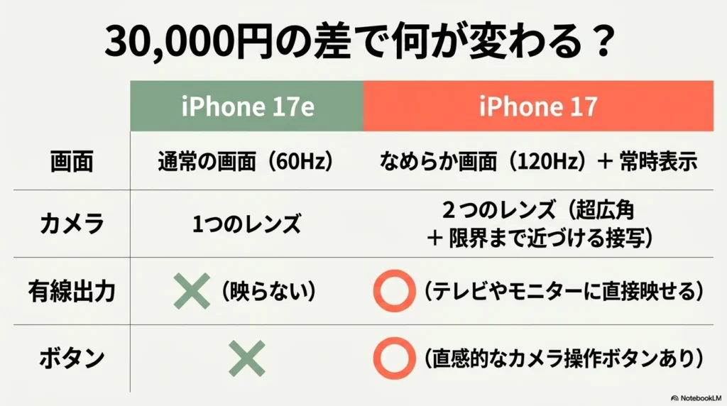 iPhone 17と17eのスペック・機能の違い比較表