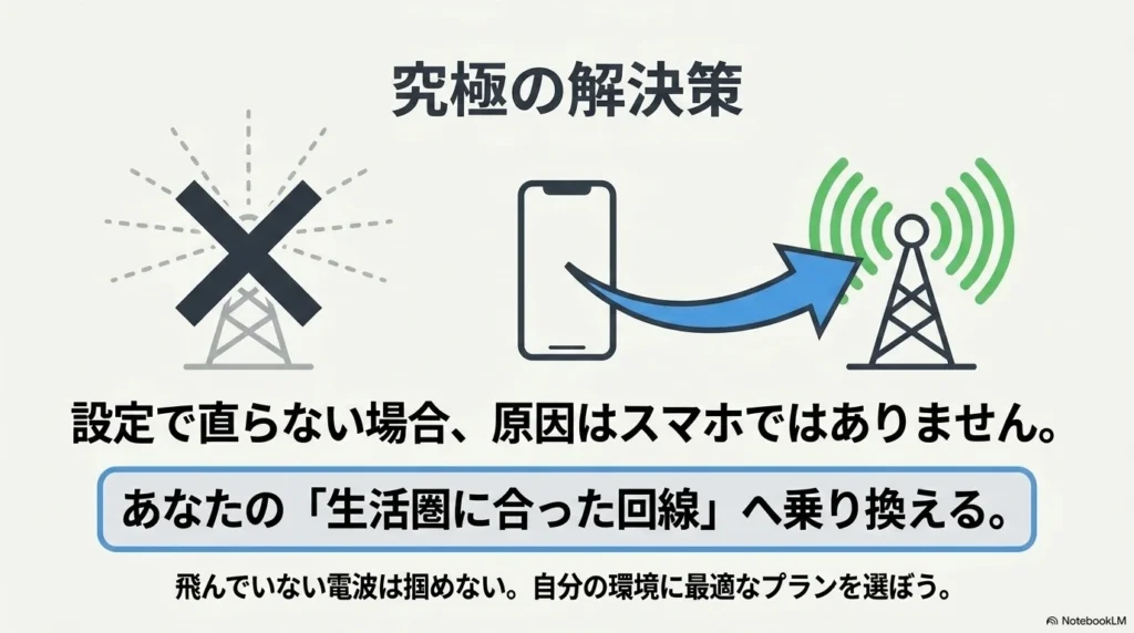 設定で直らない場合、原因はスマホではなく回線。自分の環境に最適なプランへ乗り換えることが究極の解決策